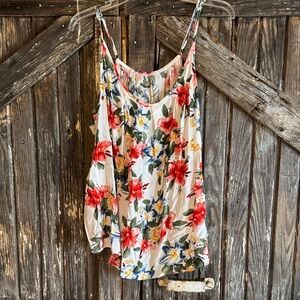 Women's Floral Spaghetti Strap Camisole - White with Red & Blue Flowers
